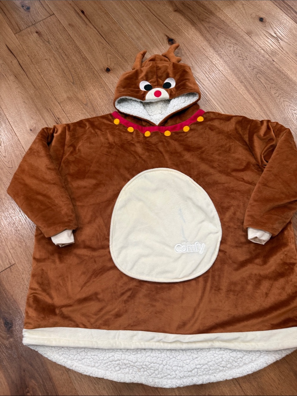 Comfy Brown Reindeer Kids Hoodie Costume with Cream Belly